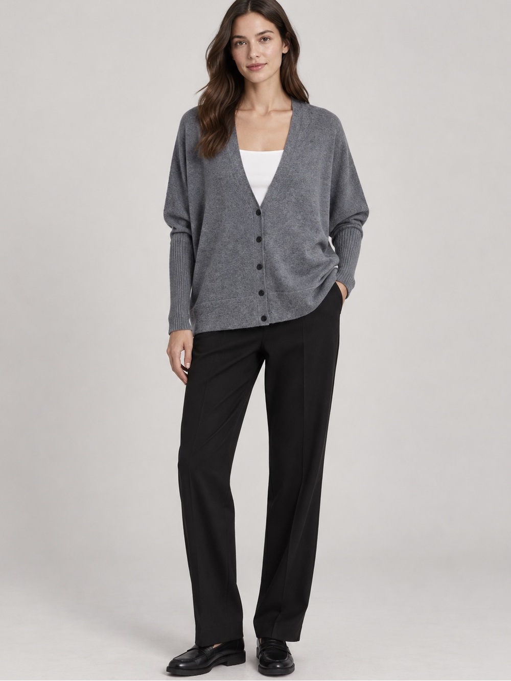 ATM Anthony Thomas Melillo Gray Boxy Cotton Wool Blend Cardigan Sweater M Fall